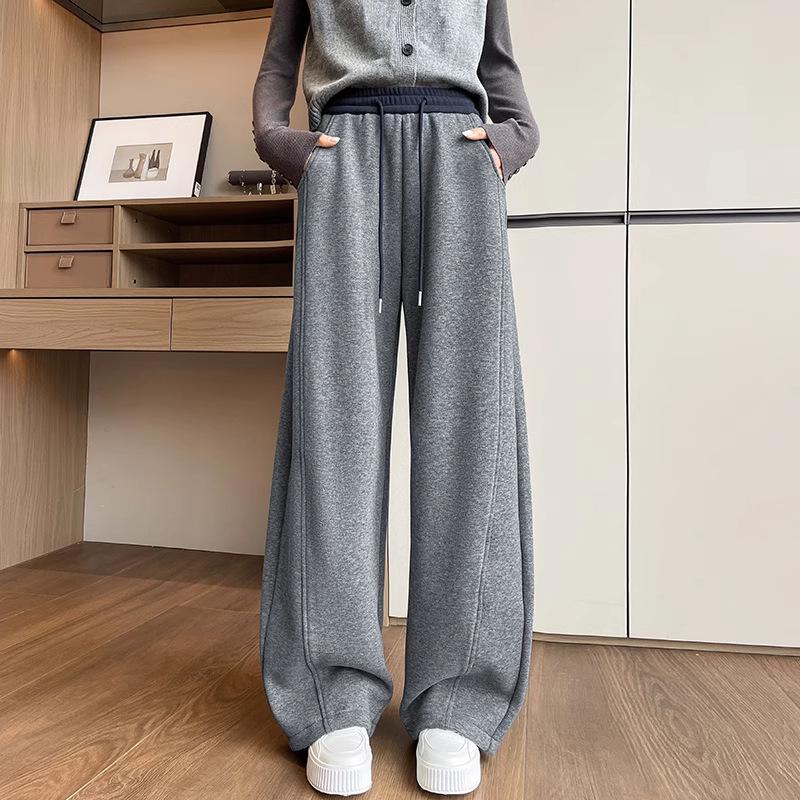 

Women’s Slim Fit Velvet Curved Knife Pants - Winter 2025, Elastic Waist, Versatile Temperament, Glutinous Rice Straight Leg XL светло-серый