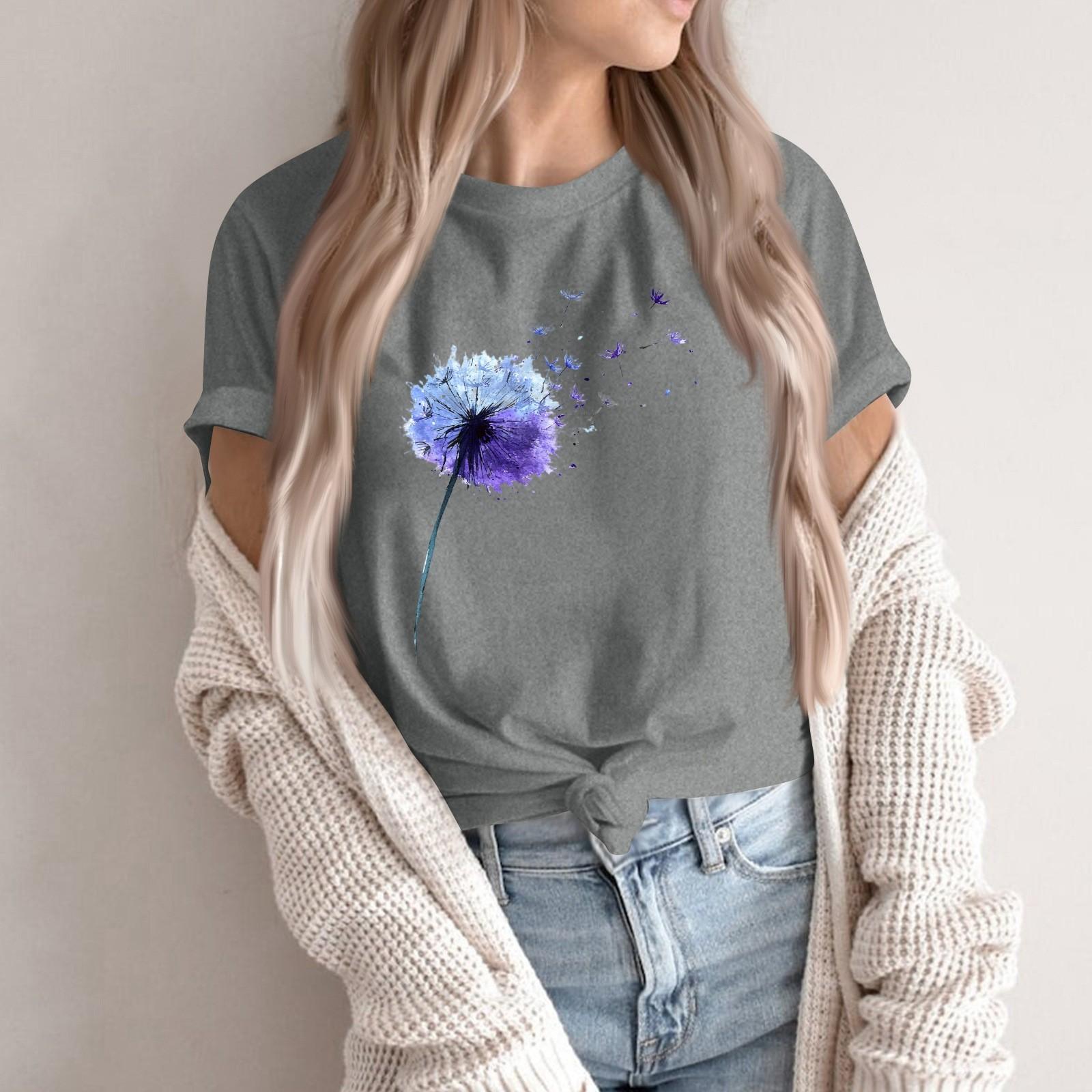 

Женская модная повседневная футболка-пуловер с принтом, круглым вырезом и короткими рукавами M