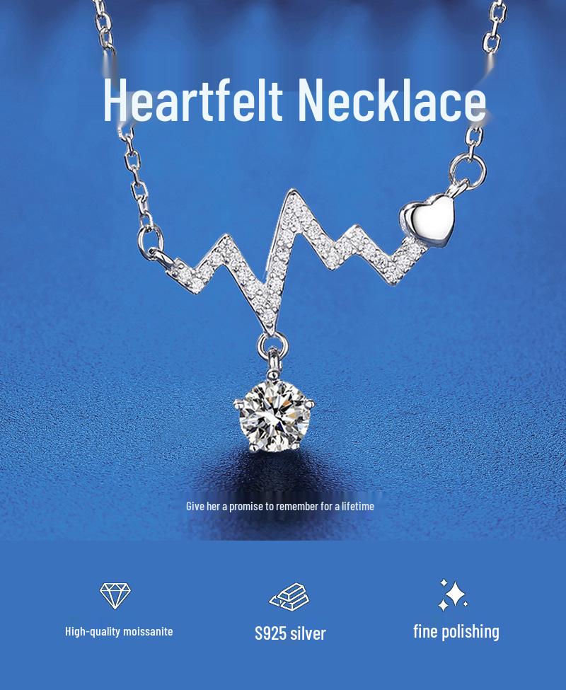 S925 Sterling Silver Heartbeat Moissanite Necklace - Non-Fading, Non-Allergenic Choker Pendant