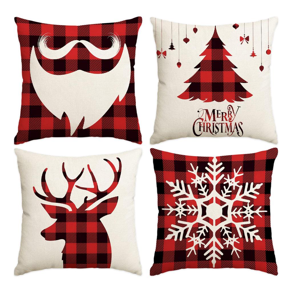 1/4pcs Christmas Pillow Cover, Elderly, Snowflake, Tree Printed Cushion Cover, Christmas Decoration (without Pillow Core)