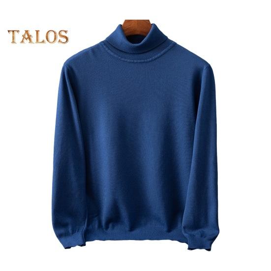 Fall Winter Men Sweater High Collar Knit Thick Elastic Long Sleeves Warm Solid Color Bottoming Knitwear Loose Daily Wear Business Sweater