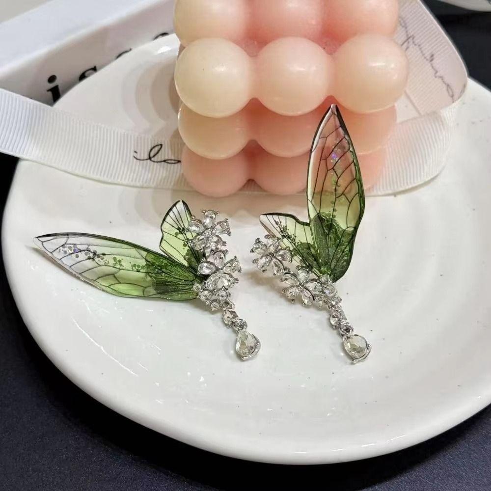 Transparent Green Elf Ear Clip Shiny Wings Ear Clip Unique Butterfly Earrings Cosplay