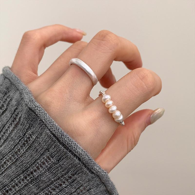 Chic Copper Geometric Design Pearl Silver Ring For Women Perfect For Ins Fashion 2022