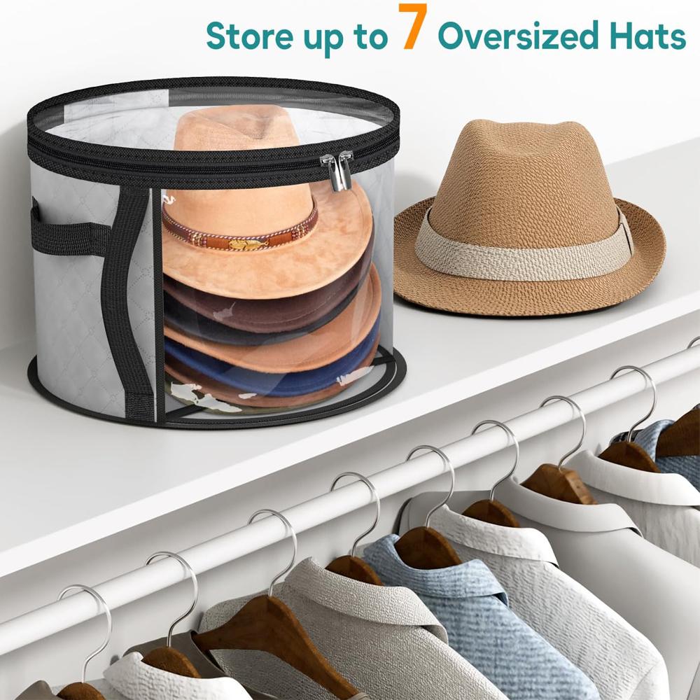 Hat Storage Bucket  Hat Storage Organizer Clothing Hat Travel Organizer,Foldable Round Brim Hat Storage Bag with Handle Visualiz