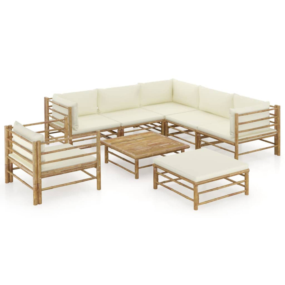 Salon de jardin 8 pcs avec coussins  crème bambou