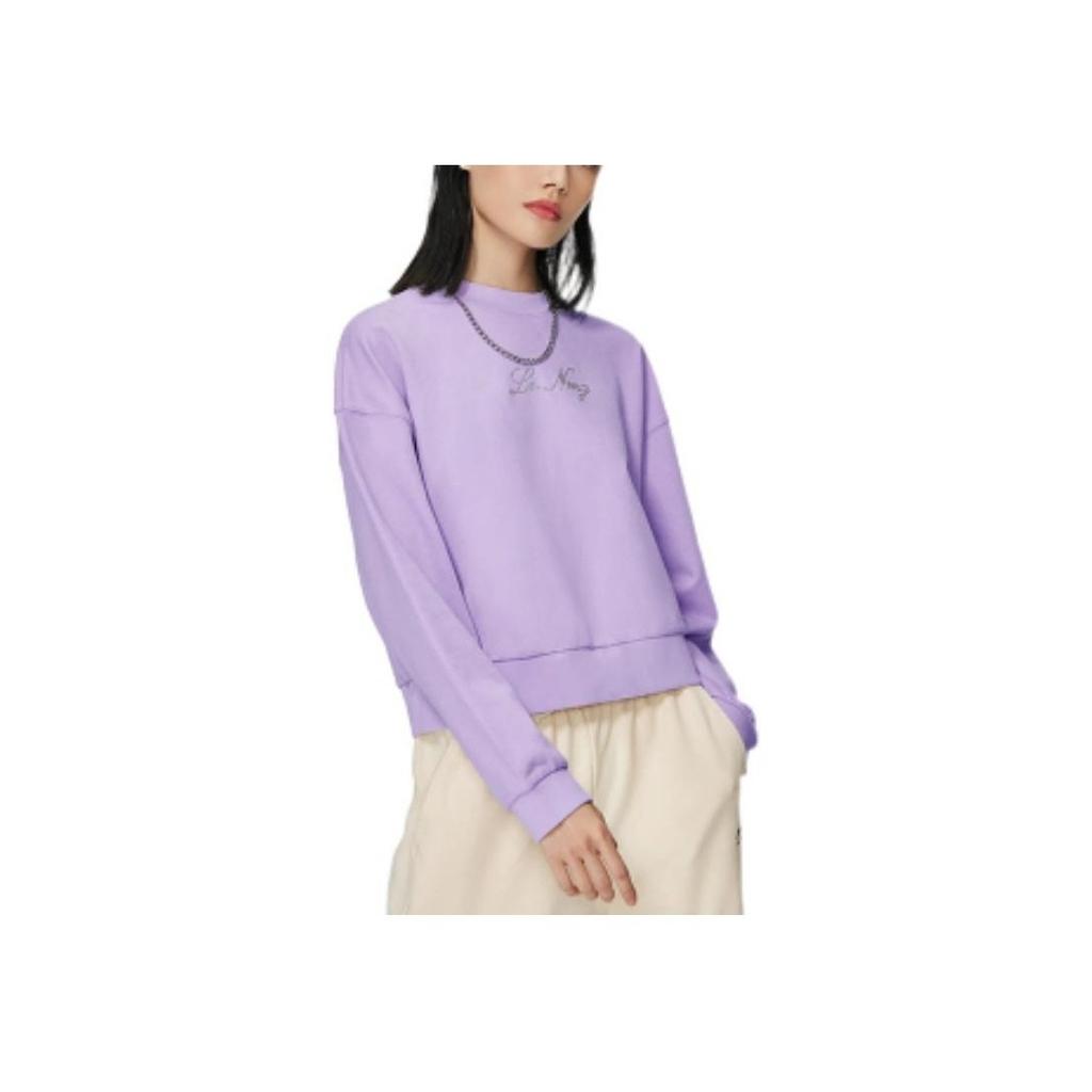 Lining Sports Trend Series Solid Color Letter Rhinestone Craft Round Neck Long Sleeve Sweatshirt Women Tops Purple AWDS634-3