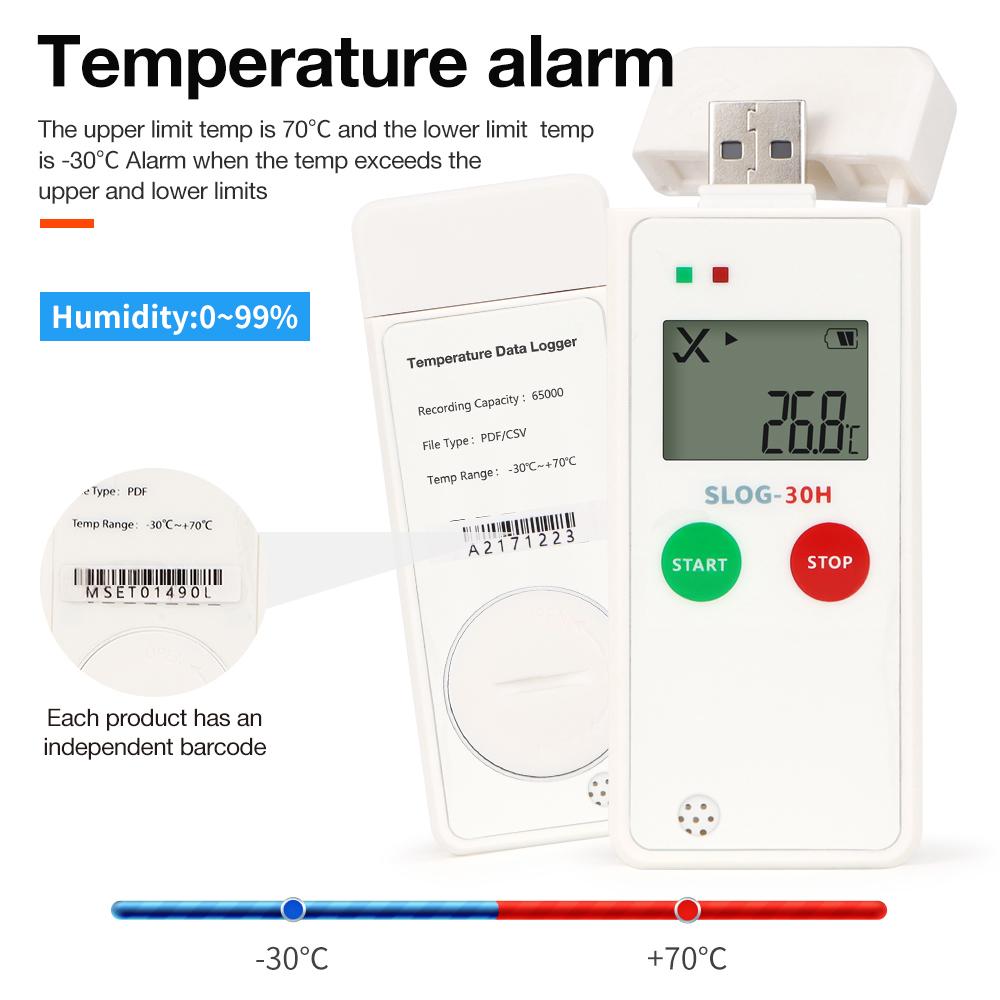 JuanJuan USB Temperature Logger -30~70℃ Thermometer 65000 Sets Temperature Humidity Recorder for Food Drug Cold-chain Transport