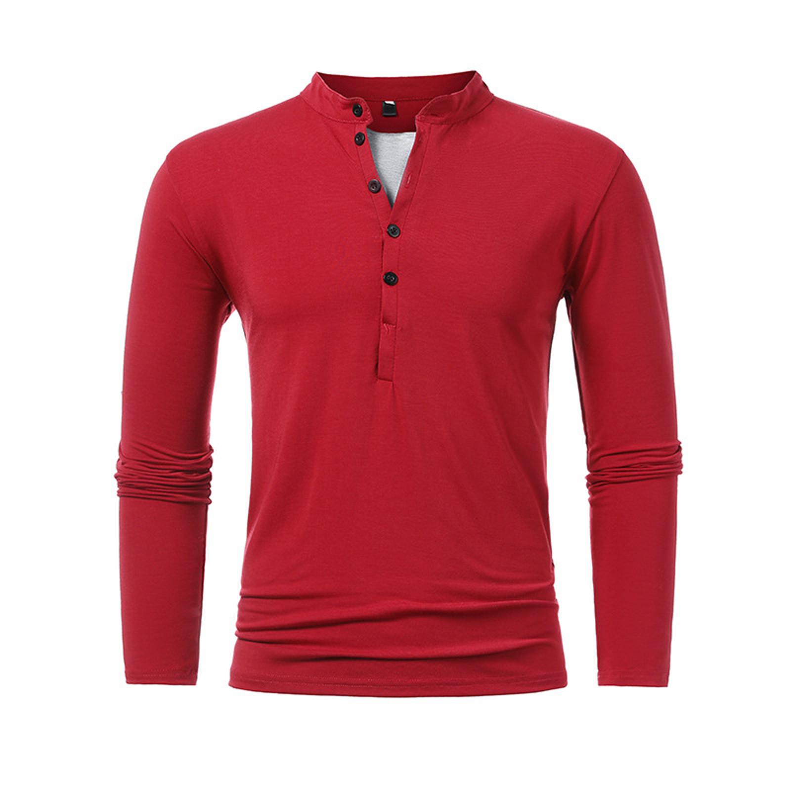 

Мужская футболка с длинными рукавами и несколькими пуговицами, модная спортивная футболка с воротником-стойкой XXL винный