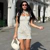 Vintage Polka Dot Dress Women 2026 Summer Hollow Out Stand Neck Short Sleeve Mini Dresses Lady New Sexy Slim Party Vestidos