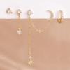4PCS Women's Earrings Set Stainless Steel Cubic Zirconia Chain Moon Star Unique Punk Unisex Rock Earring Piercing Jewelry
