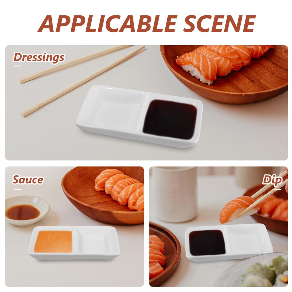 5.5 Inch Pure White Ceramic Appetizer Serving Tray 2-Compartment Divided Sauce Dish for Soy Sauce Spice Dipping Snack Serving