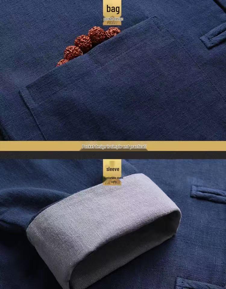 Men's Retro Chinese Tang Suit: Spring/Autumn Cotton Linen 3-Piece Set with Long Sleeve Frog Button Hanfu Coat