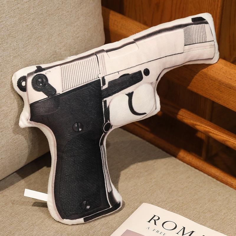 Pistollet Simulation Oreiller Peluche Images Impression Revolver Fusil de Sniper Coussin Tir Décoration Cadeau Homme