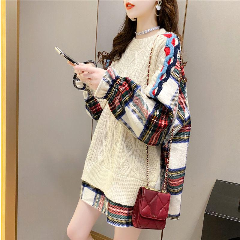 Women Fake Two-piece Sweater Loose Casual Patchwork Knitted Pullover Sweater Top Students Outwear Autumn Winter