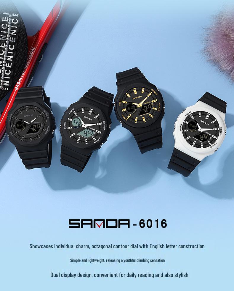 Sanda Dual Display Koreanischer Stil Wasserdicht Multifunktionale Studentenuhr