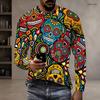 Men Plus Size Black Round Neck Long Sleeve Christmas Neon Printed Pullover T Shirt