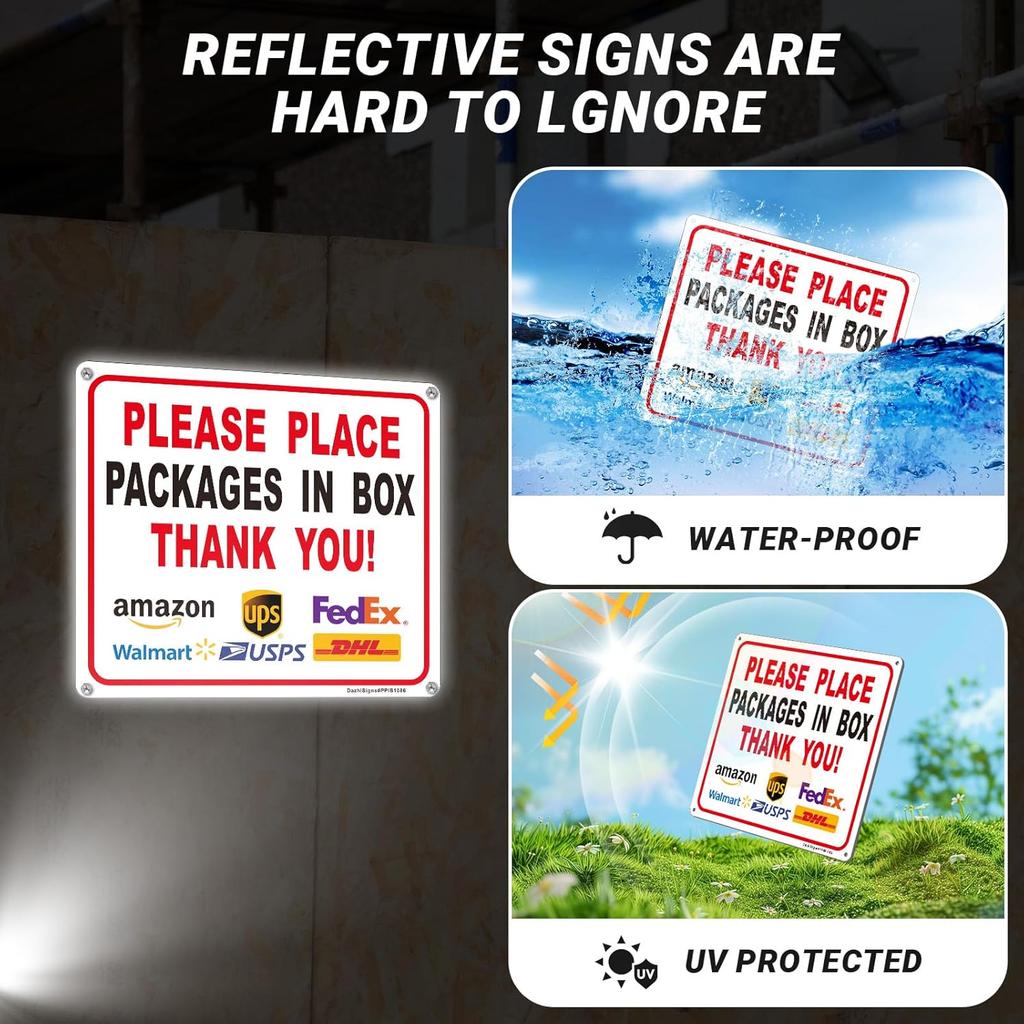 Please place the packaging in the box label 1-piece delivery label made of iron material waterproof and UV resistant