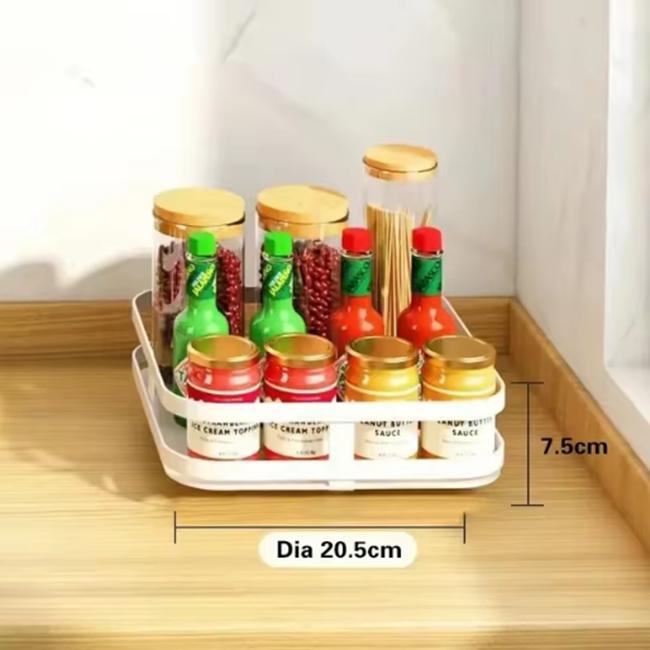 360°Rotating Kitchen Spice Rack Round Storage Container Non-Skid 2 Tier Turntable Organizer Storage Tray Cosmetics Organizer
