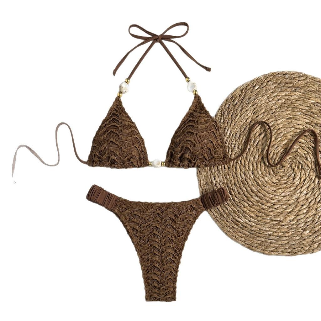 2026 European and American New Special Beaded Texture Sexy Lace-up Split Swimsuit Bikini Bikini