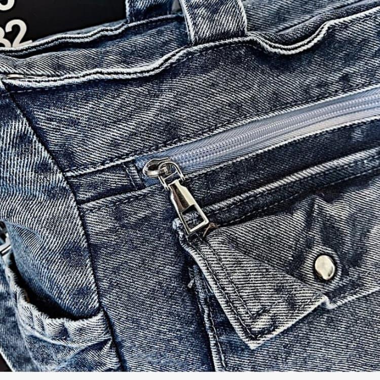 Gewaschene Denim-Tragetasche mit mehreren Taschen Damen-Umhängetasche