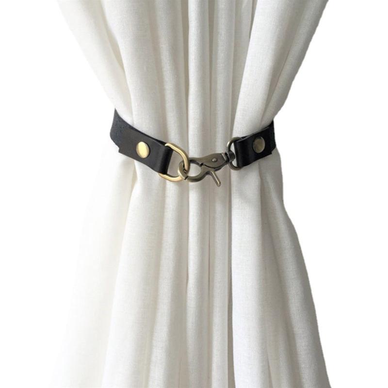 Leather Curtain Tiebacks Leather Curtain Buckle Creativity Curtain Holdbacks European Classic Retro Nail-Free Curtain