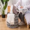 Round Folding Grid Stripe Laundry Storage Basket Clothes Holder Bucket Organizer