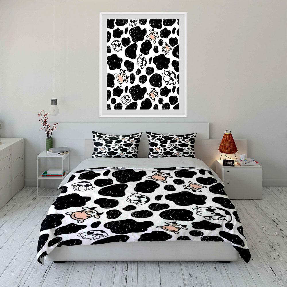Cartoon Cow Print Pattern Bedding Duvet Cover Set (1*Duvet Cover 2*Pillowcases, Without Duvet Insert)