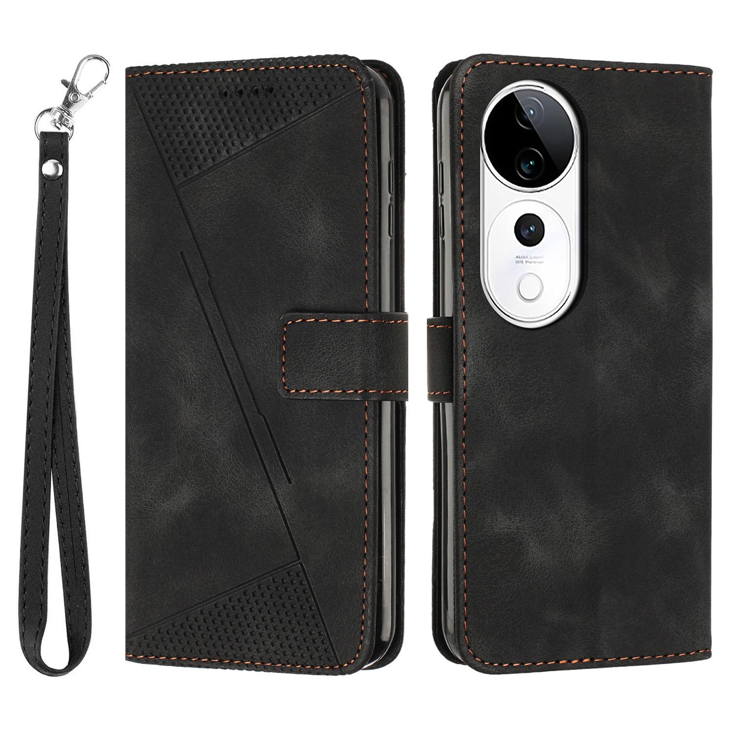 

Чехол-кошелек для телефона vivo T3 Ultra 5G/V40 5G/V40 Pro 5G/S19 Pro 5G с тиснением в виде треугольника, кожаный чехол для телефона Black