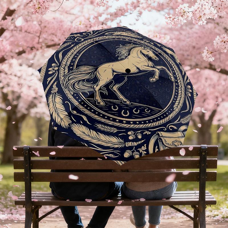 1PC Horse Feathers Umbrella-8-Rib Reinforced Portable Folding Travel Suitable for All Seasons Outdoor Daily Use Is an Ideal Choice -K0415