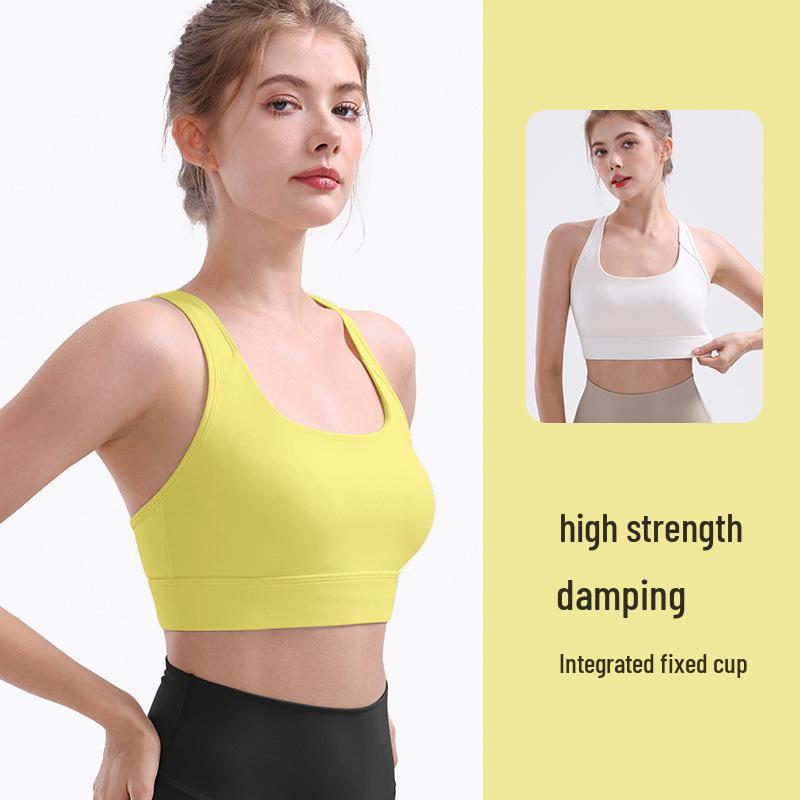 Women's Open-Back Yoga Sports Bra - Shockproof, Cross-Strap Design, Summer Fitness Tank Top