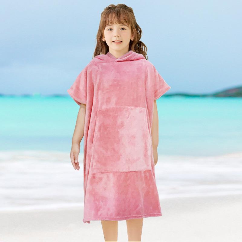 Children's Warm Coral Fleece Hooded Bathrobe for Surfing and Swimming