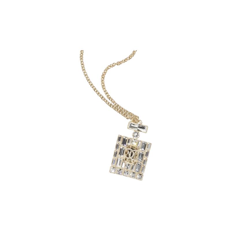 

CHANEL 24C perfume pendant diamond necklace men and women same style couple model gold золотий