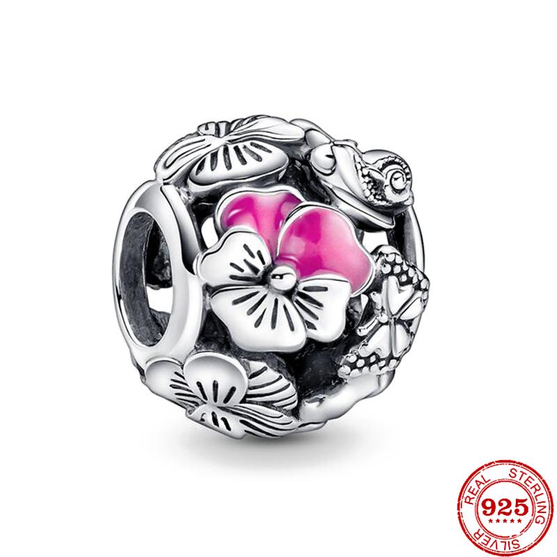 925 Silver Butterfly Four Clover Leaves Flower Charm Bead Fit Original Pendant Bracelet Necklace Jewelry Gift For Women