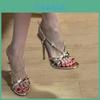 Womens Gold High Heel Sandals With Thin Toe Strap And Cutout Design For Spring Summer Fashion