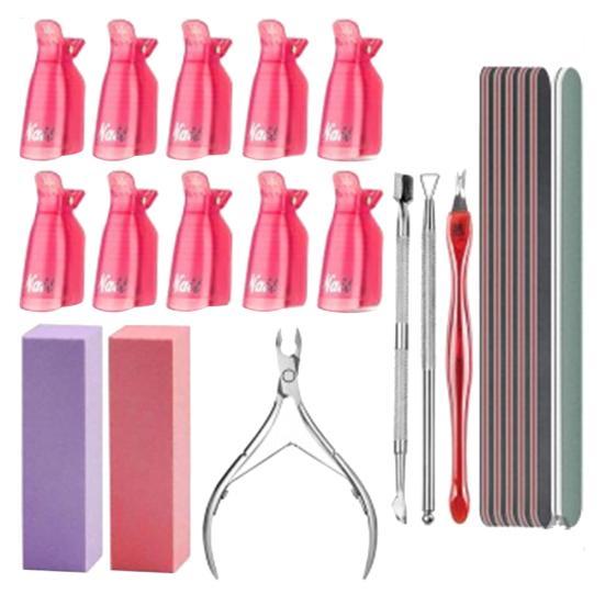

Nail Polish Remover Clip Sanding Block Cuticle Pusher File Beauty Tool Kit