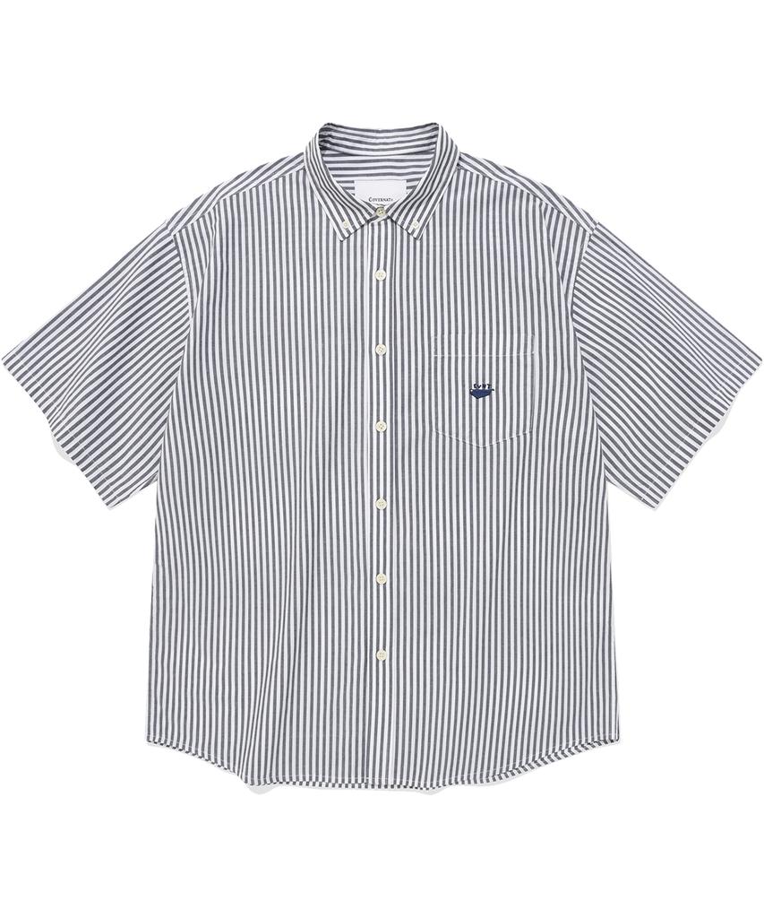COVERNAT Whale Logo Stripe Half Shirt Navy