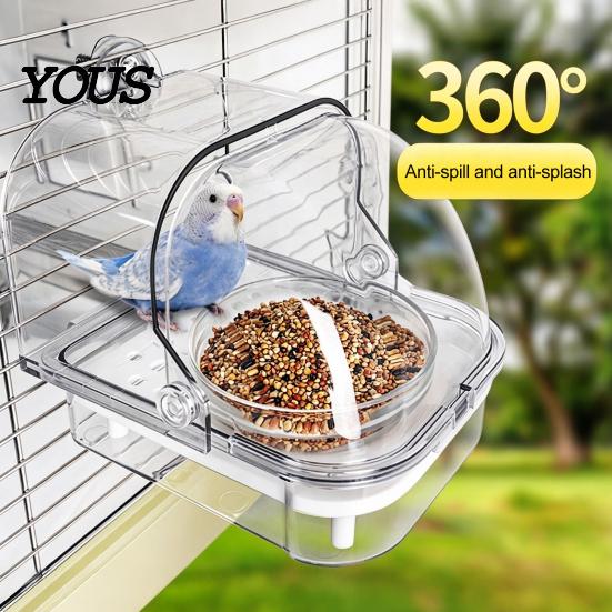Bird Cage Accessory Feeder with Bowl, Transparent Parrot Bathtub Food Container, Anti-splash No Mess Shower Box for Parakeet Cockatiels Lovebirds
