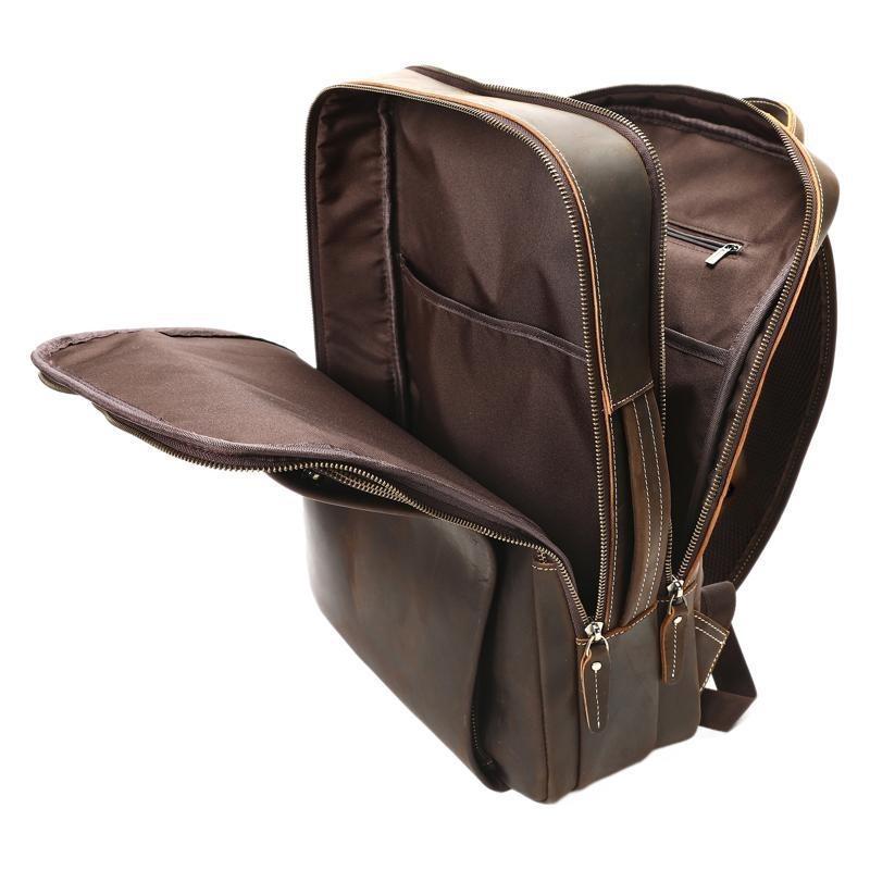 Mad Horse Leather Men's Backpack Premium Genuine Leather Vintage Bag Large Capacity Computer Travel Backpack