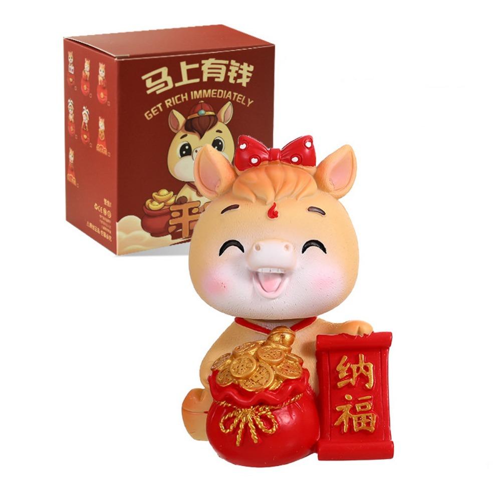 Resin Head-shaking Horse Figurine Cartoon Horse Wealth Lucky Charm Creative Desktop Ornament  Gift
