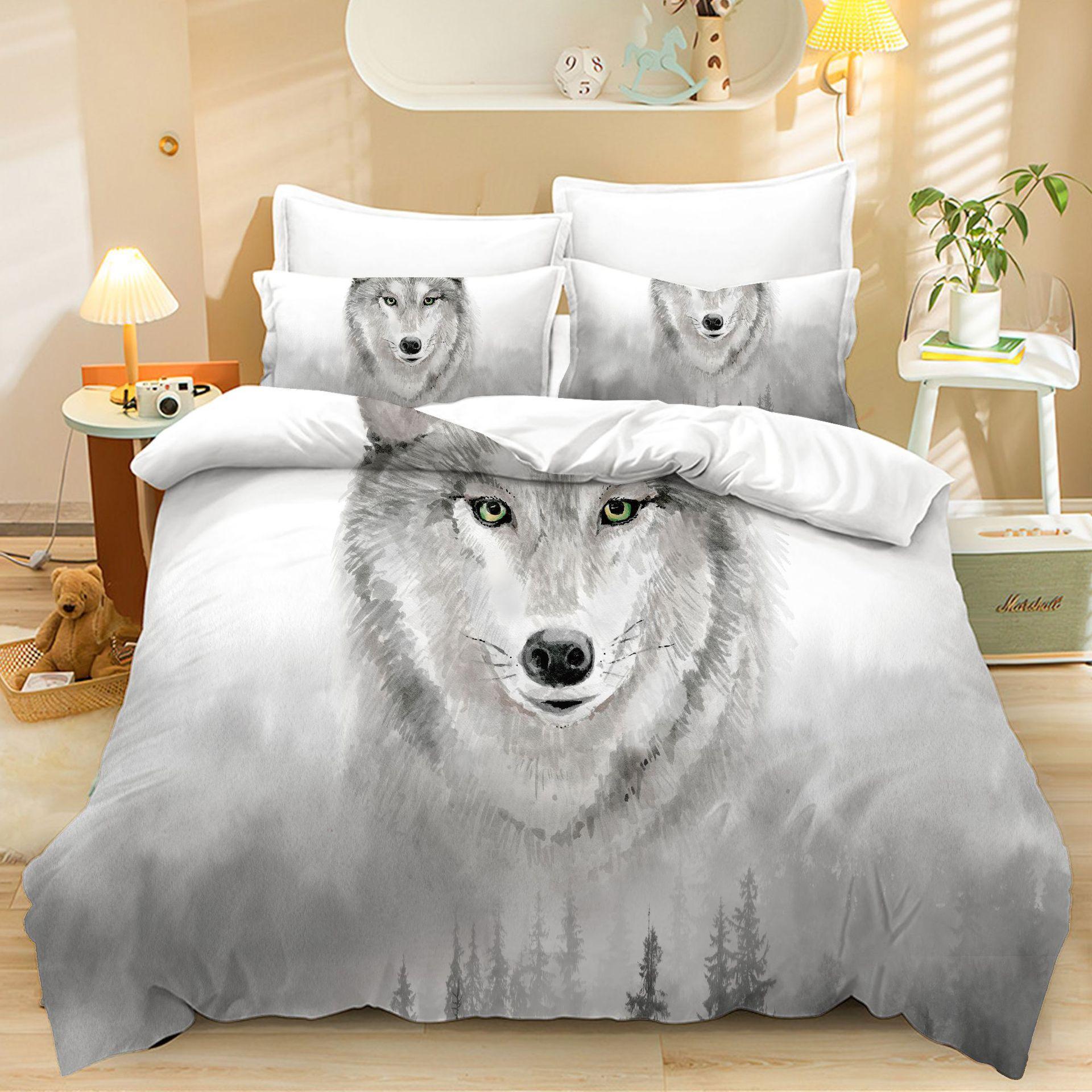 

Home Textile Three-Piece Set, Wolf White, Cartoon Digital Printing Quilt, Pillowcase, Bedding. 90 * 200 two-piece set