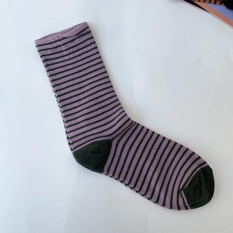 Retro Striped Women Socks Medium Tube Socks Spring and Autumn Cotton Women Long Socks Japanese Fashion College Style Women Sox