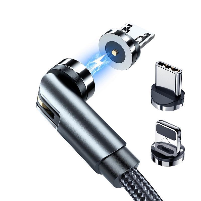 Magnetic 3-in-1 Rotating Type-C Charging and Data Cable with Elbow and Straight Bend