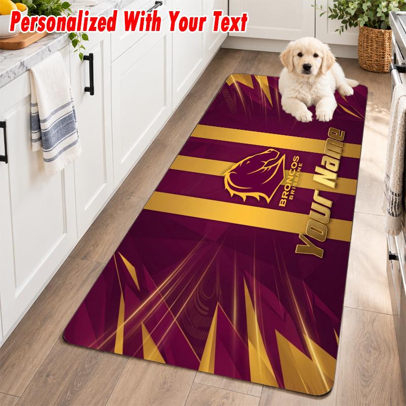 Brisbane Broncos Custom Name Flannel Rug Kitchen Mat Non Slip Floor Carpet Personalized Home Decor