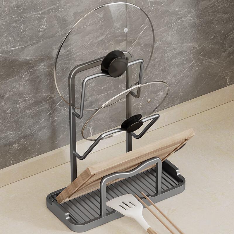 Huxiansen Kitchen Pot Lid Rack Storage Shelf, No Drilling Required, Countertop Chopping Board Holder, Cutting Board Stand, Pot And Spatula Rack