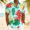 Men's Hibiscus Tropical Print Short Sleeve Shirt, Spring Summer Vibrant Hawaiian Vacation Blouse, Loose Casual Top