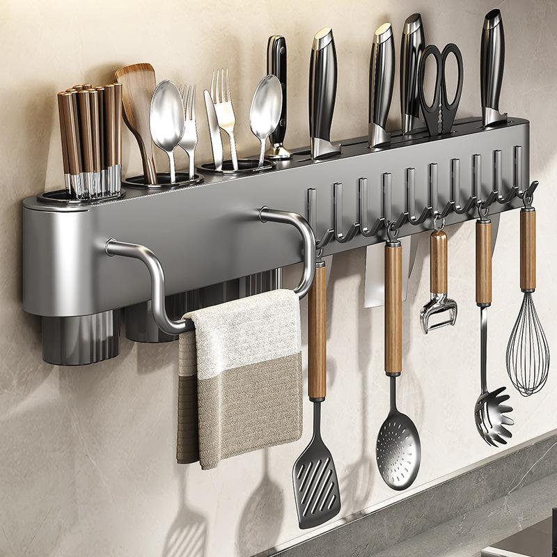 Kitchen Organizer Wall-Mounted Multifunctional Knife Rack Kitchen Storage Rack Detachable with Bracket Hook Chopsticks Holder