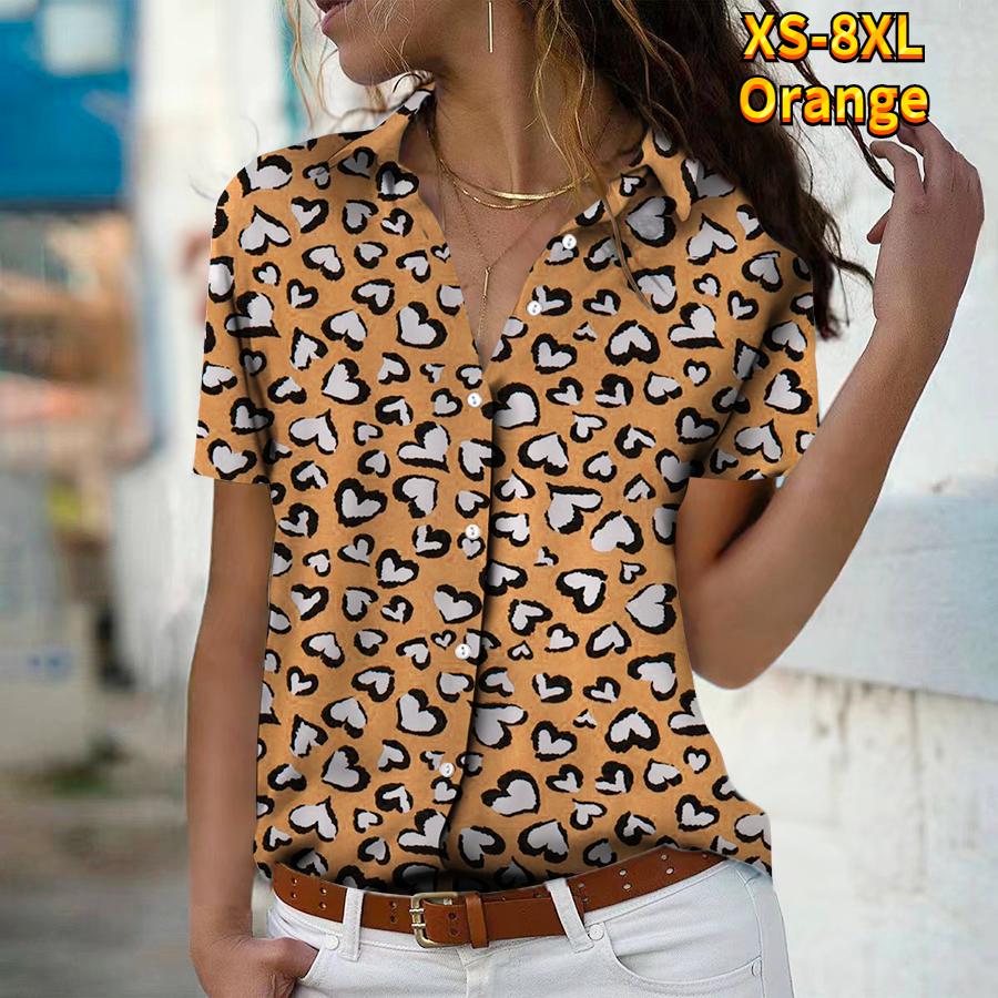 2025 Sommer Neue Mode Damen Leopardenmuster Bedruckt Kurzarm V-Ausschnitt Lässig Knopfleiste Hemd Top