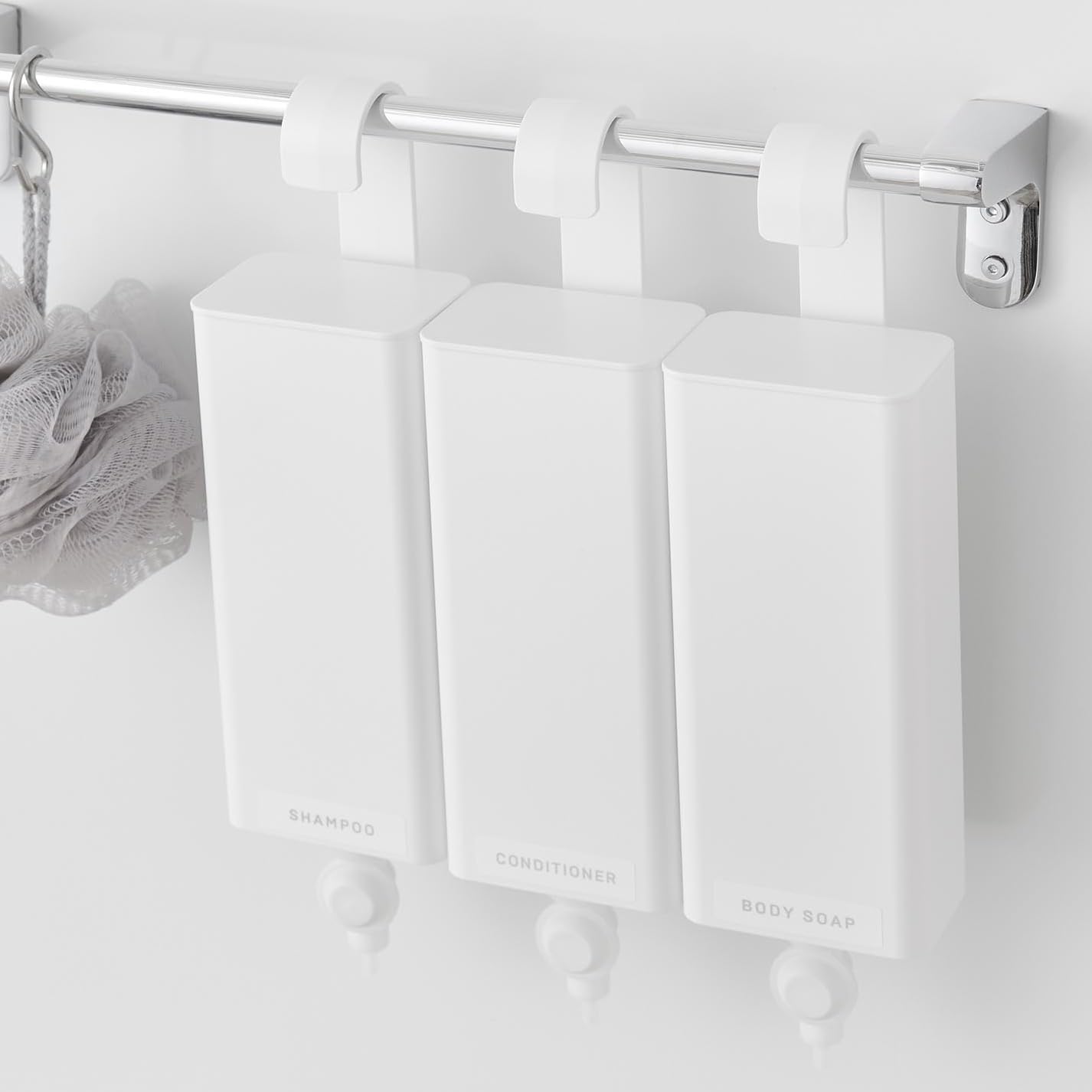 

Yamazaki Tower Настенный диспенсер для пакетов с гелем для душа, держатель для хранения, маленький (Набор из 3 шт.), Белый, 10149 x 3