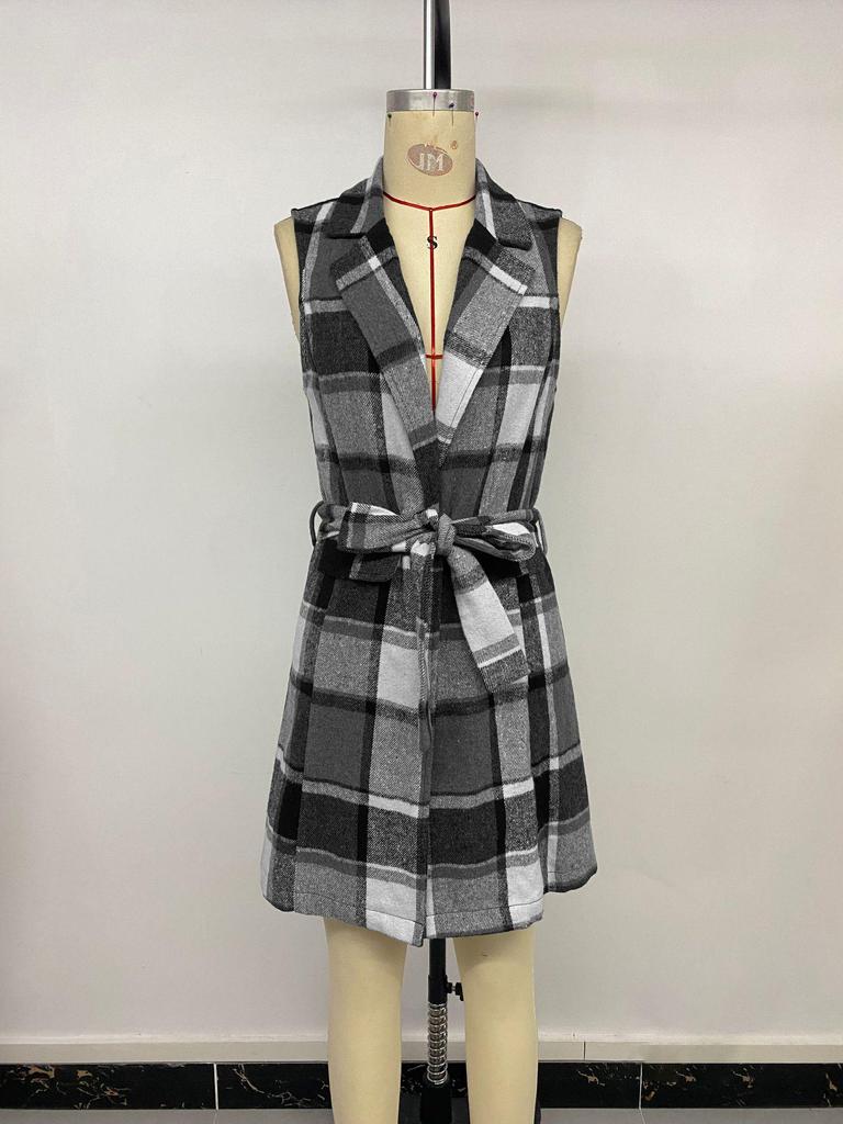 2025 Herbst Damen Karierte Schnürweste Jacke mit Revers
