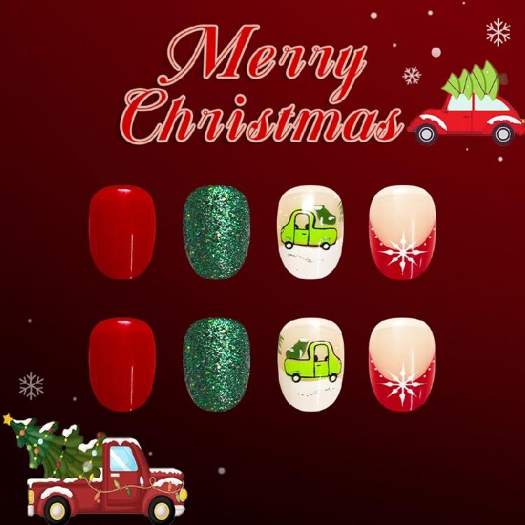 Short Oval Glossy French Press On Fingernail Snowflake Flash Plastic Mock Fingernail For Women Party Wedding Daily Outfits